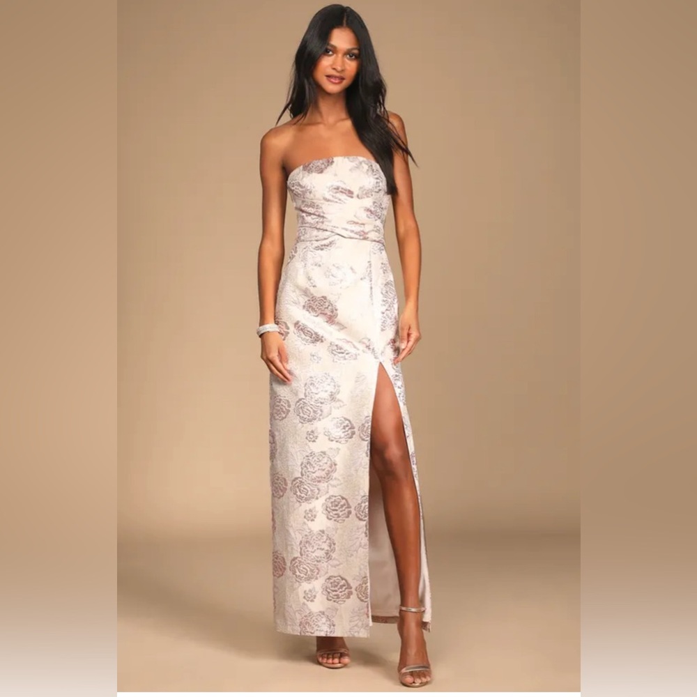 Lulus Redefine Regal Pale Pink Floral Jacquard Strapless Maxi Dress